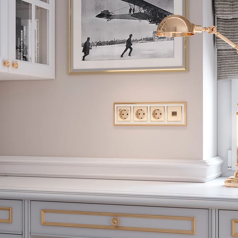 Рамка для розеток и выключателей Werkel Palacio 4 поста цвет золотисто-белый STLM-2058463 - Вид №1