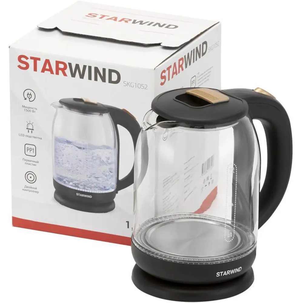 Электрический чайник Starwind SKG1052 1.8 л стекло цвет коричневый Santreyd STLM-2196778 - Вид №2