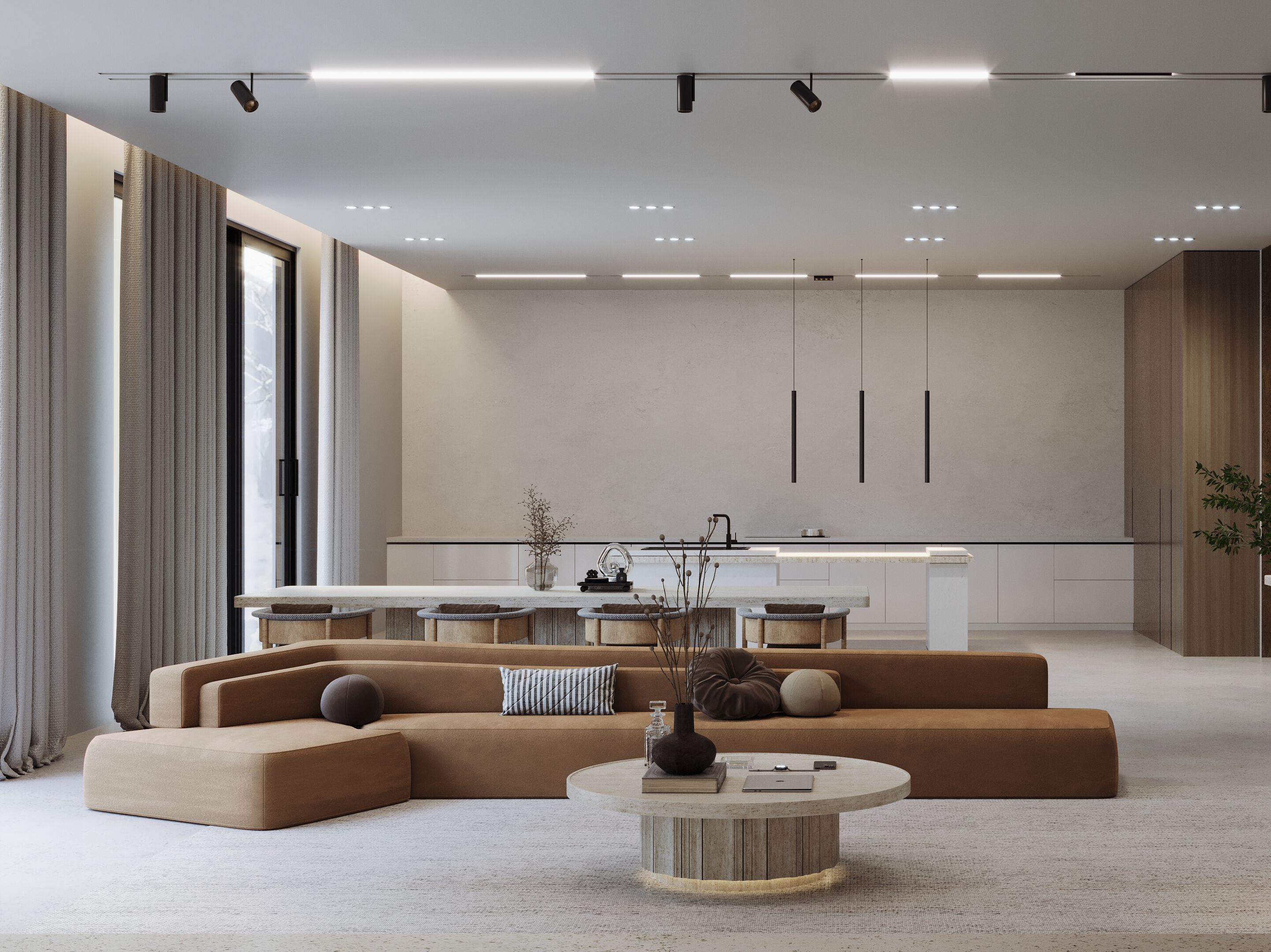 Травертин круглый низкий журнальный столик Davani Purity ARCH-00088427 - Вид №4