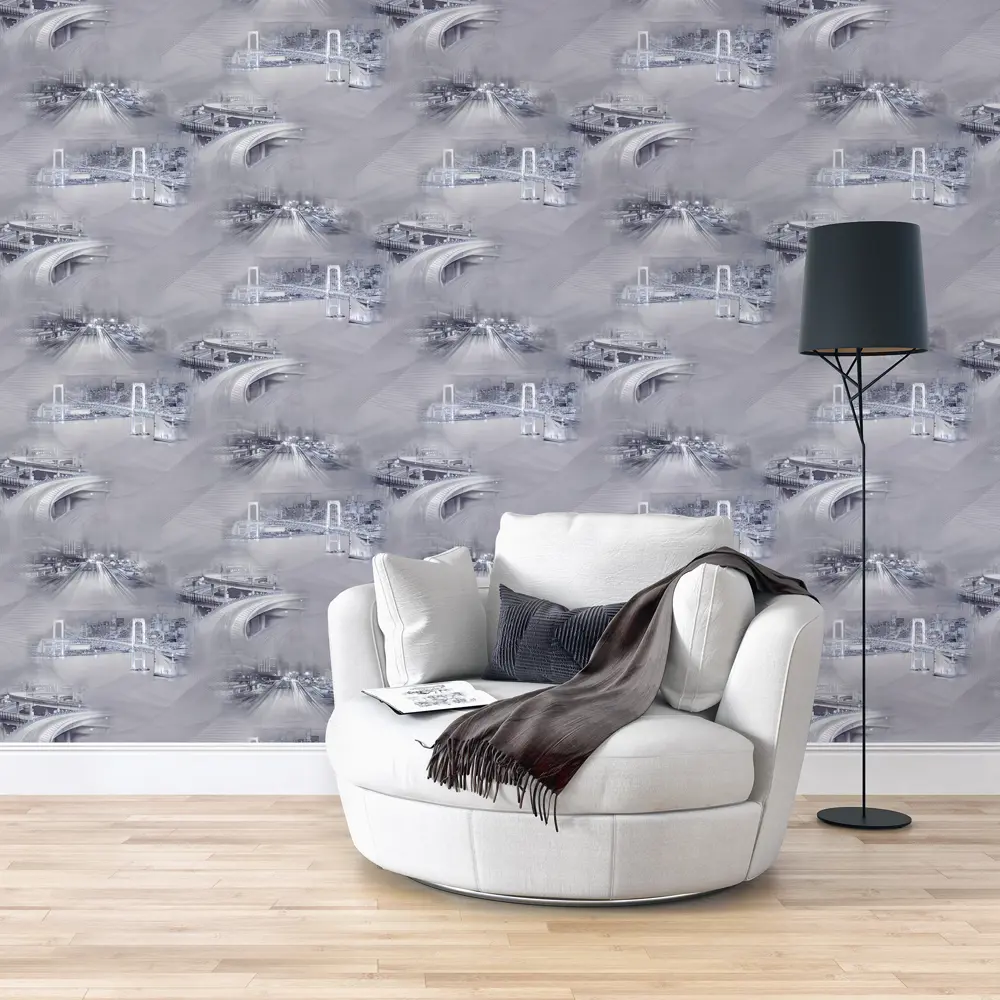 Обои флизелиновые Аспект Сити серые 1.06 м 70234-14 светящиеся в темноте АСПЕКТ РУ STLM-2046527 - Вид №2