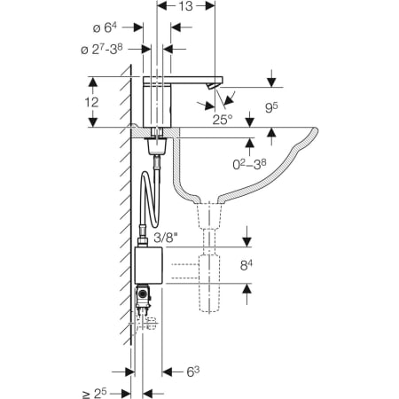 116.366.21.1 Смеситель для раковины Geberit тип 186, питание от генератора Geberit  - Вид №3