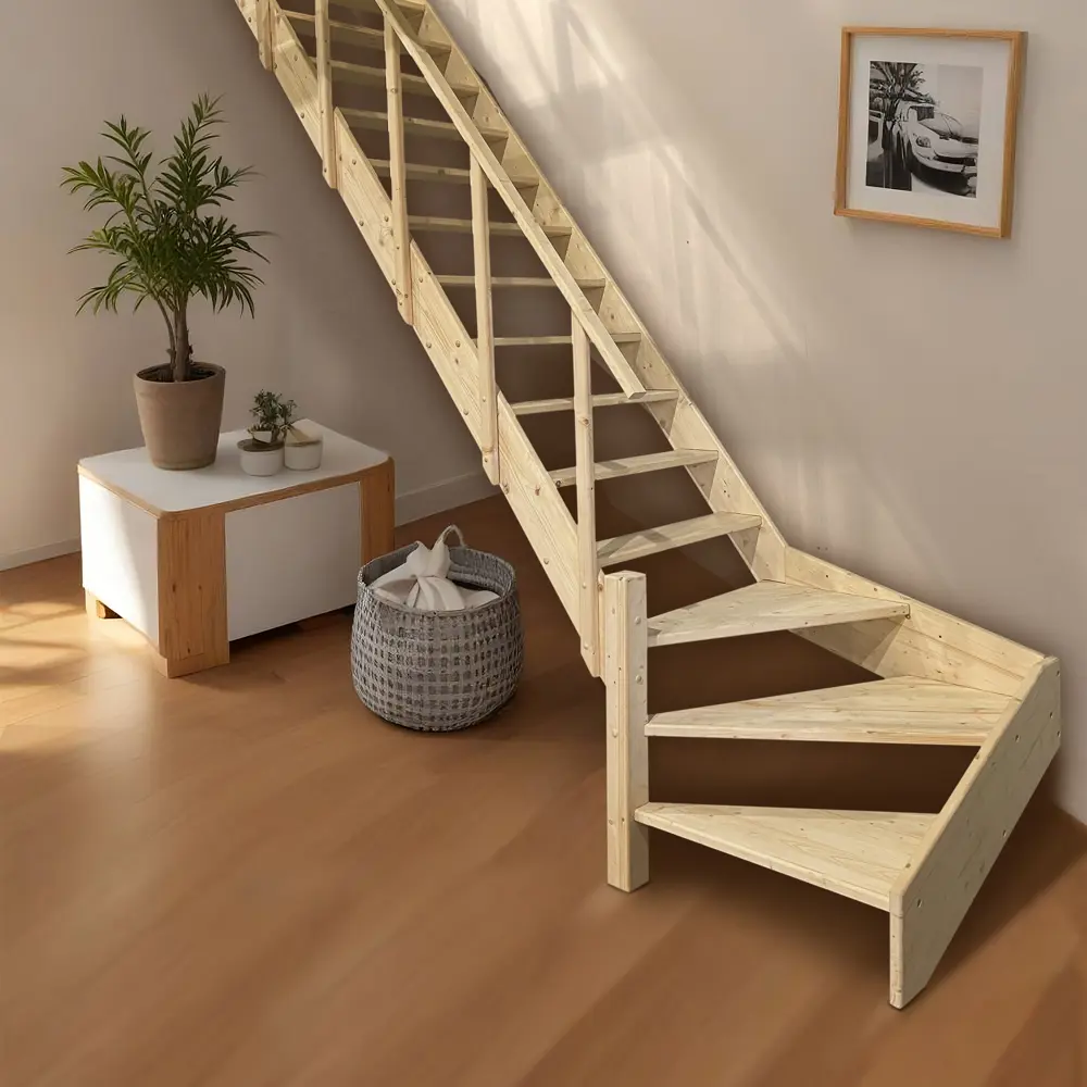 Лестница поворотная 90° деревянная правозаходная 3М ТДВ STLM-2125241 - Вид №2