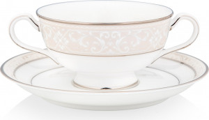 1051735 Noritake Чашка суповая с блюдцем Noritake "Монтвейл, платиновый кант" 210мл Фарфор костяной