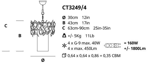 Serip Галогенный подвесной светильник с кристаллами Diamond Ct 3249/4 - Вид №2