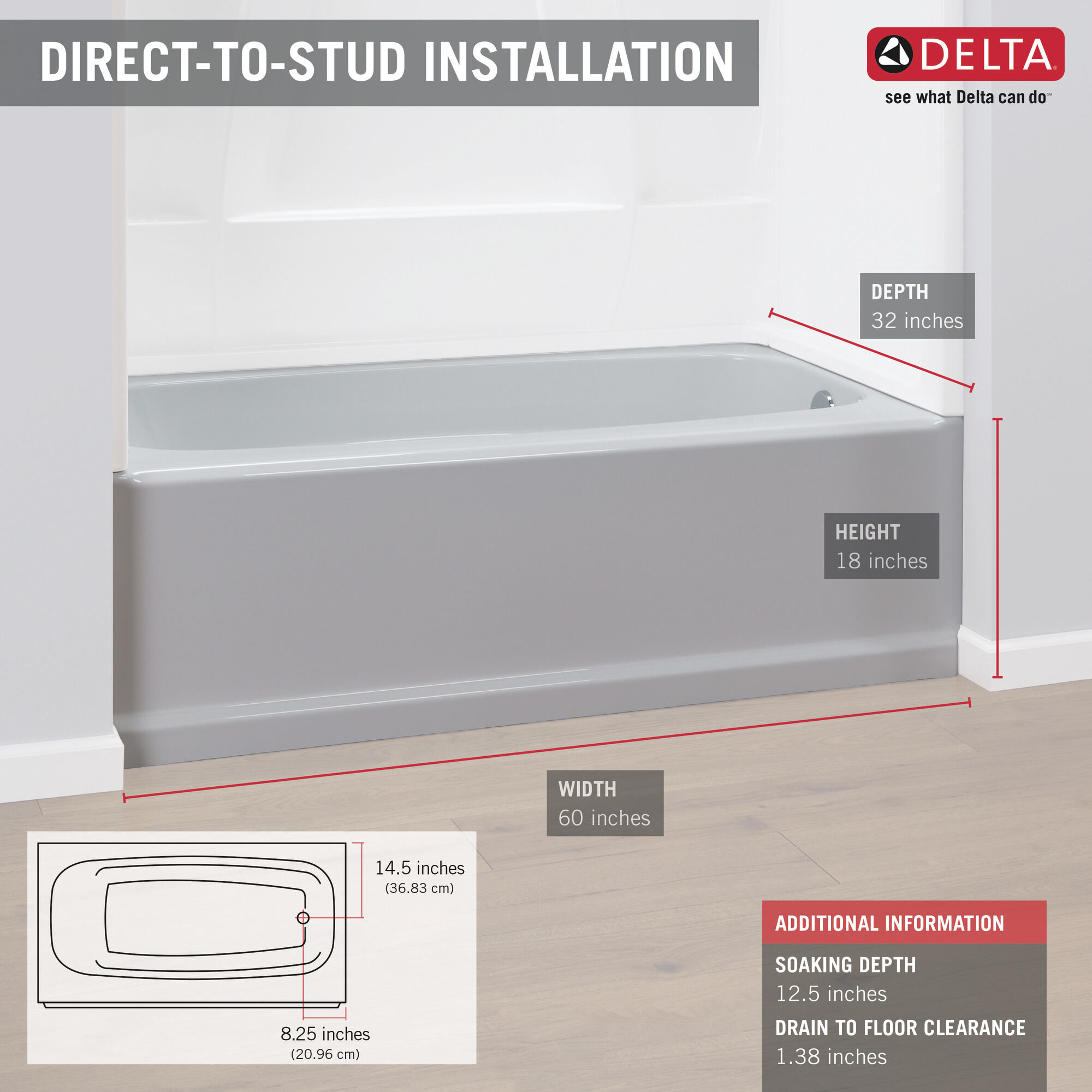 Ванна 60 "x 32" - правый слив Delta Faucet 40034R - Вид №6