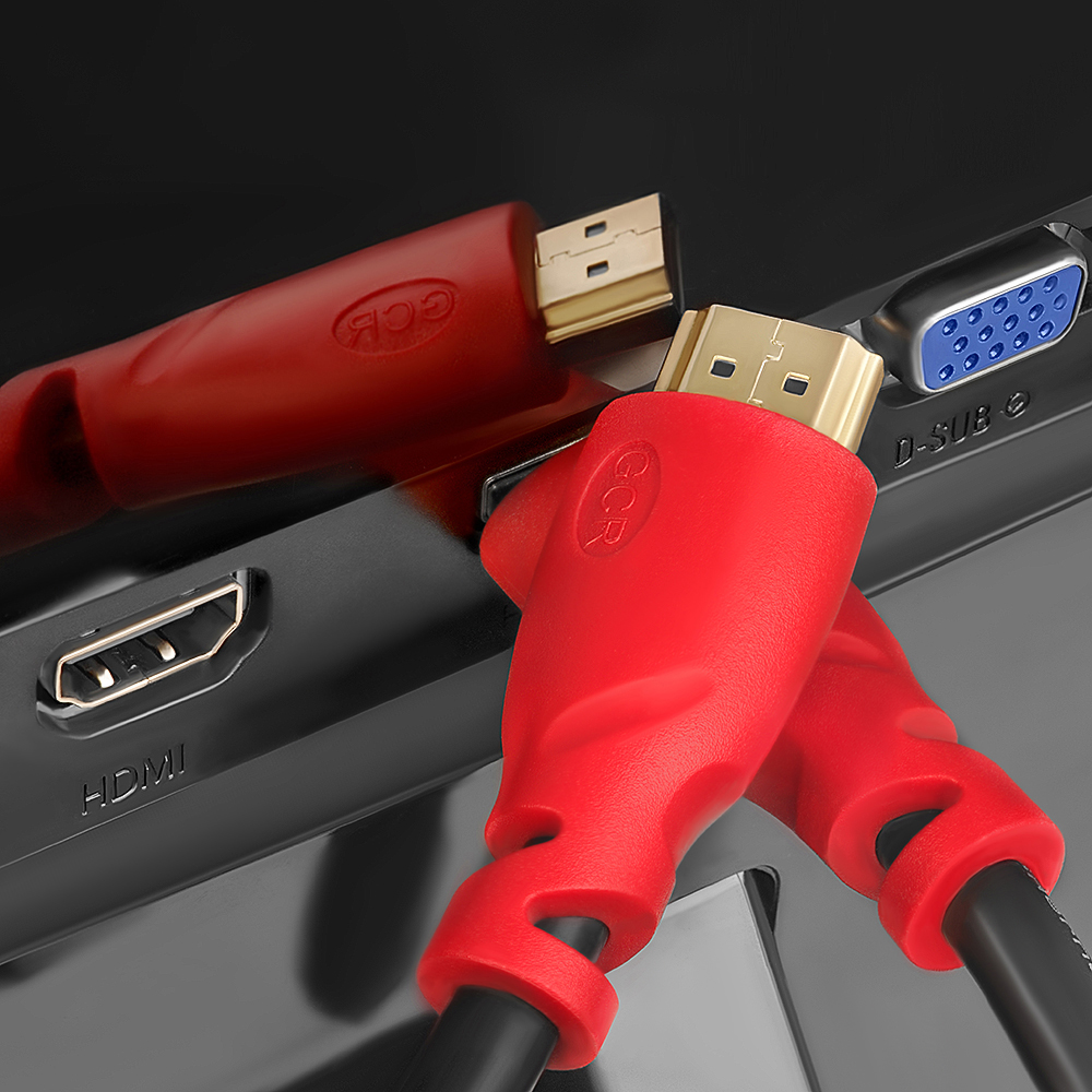 33-050518 кабель 1.0m, hdmi 2.0, красные коннекторы, hdr 4:2:2, ultra hd, 4k 60 fps 60hz / 5k*30hz, 3d, audio, 18.0 гбит/с, 28 awg, 3 x экран Greenconnect Santreyd  - Вид №1