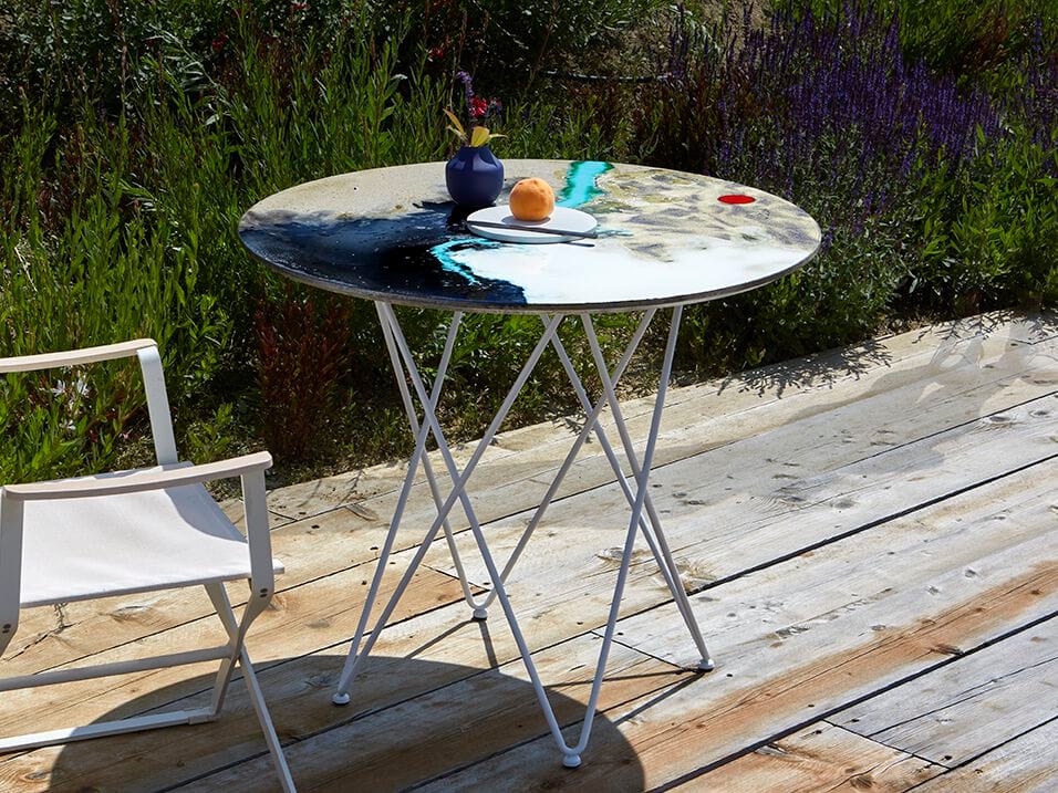 Круглый стол из фаянса и нержавеющей стали DOMIZIANI современный ARCH-00074504