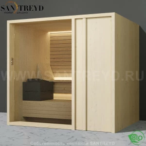 Effegibi YOKU.D105 BI.70200003 Био-сауна с правой дверью. Мощность: 12 кВт макс. Размеры: длина 230 см, ширина 200 см. Отделка: осина термообработанная