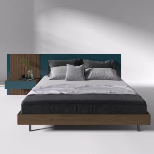 Кровать двуспальная 160х200 с подвесной тумбой тонированный дуб с бирюзовым Mark BRAGIN DESIGN ДИЗАЙНЕРСКИЕ 00-3879384 Голубой;коричневый