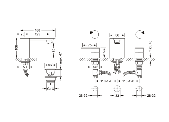 Смеситель для раковины на три отверстия ½" JOERGER Plateau 630.30.300.000 - Вид №1
