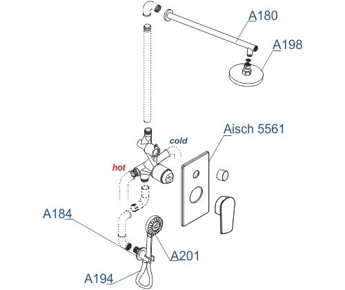 A55201 Встраиваемый комплект для душа с верхней душевой насадкой и лейкой WasserKRAFT  - Вид №2