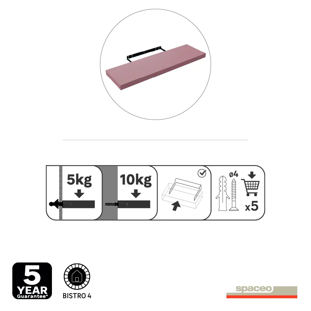 Настенная полка Spaceo Bistro розовая 80×23.5 см 82877537 STLM-0037381 - Вид №4