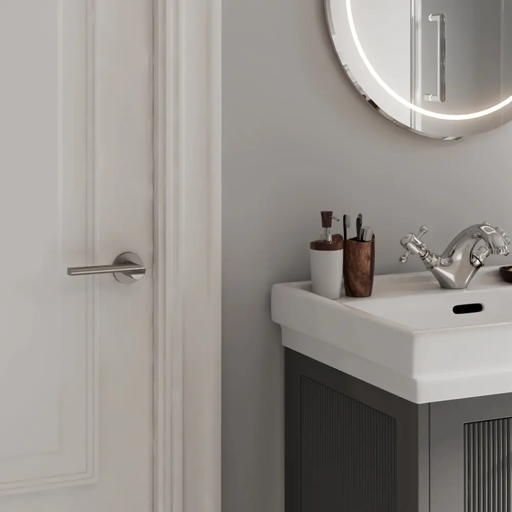 Дверная ручка на розетке KREAFORTA Паудер без запирания цвет никель STLM-2188976 - Вид №4