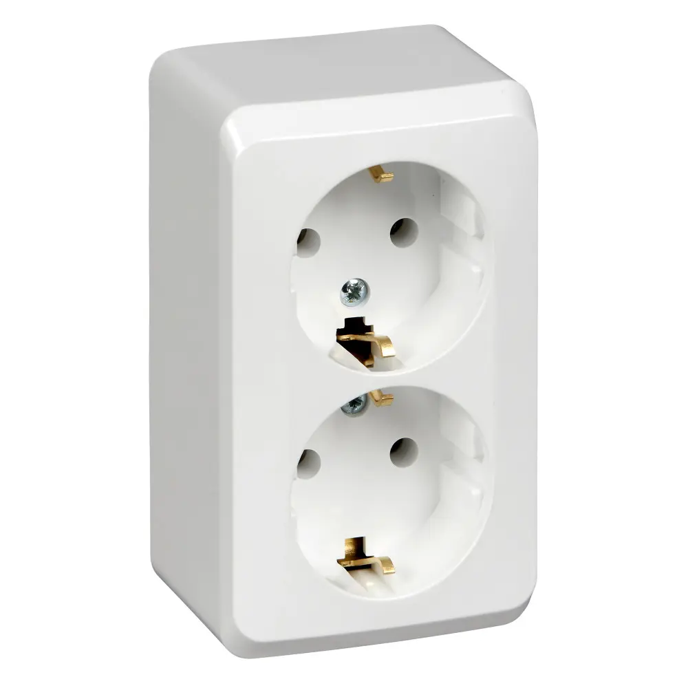 Розетка двойная Systeme Electric Этюд с заземлением, белая 89365964 STLM-1362102
