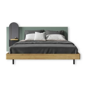 Кровать двуспальная 160х200 с навесной полкой и подсветкой дуб с зеленым Mark BRAGIN DESIGN ДИЗАЙНЕРСКИЕ 00-3879392 Бежевый;зеленый