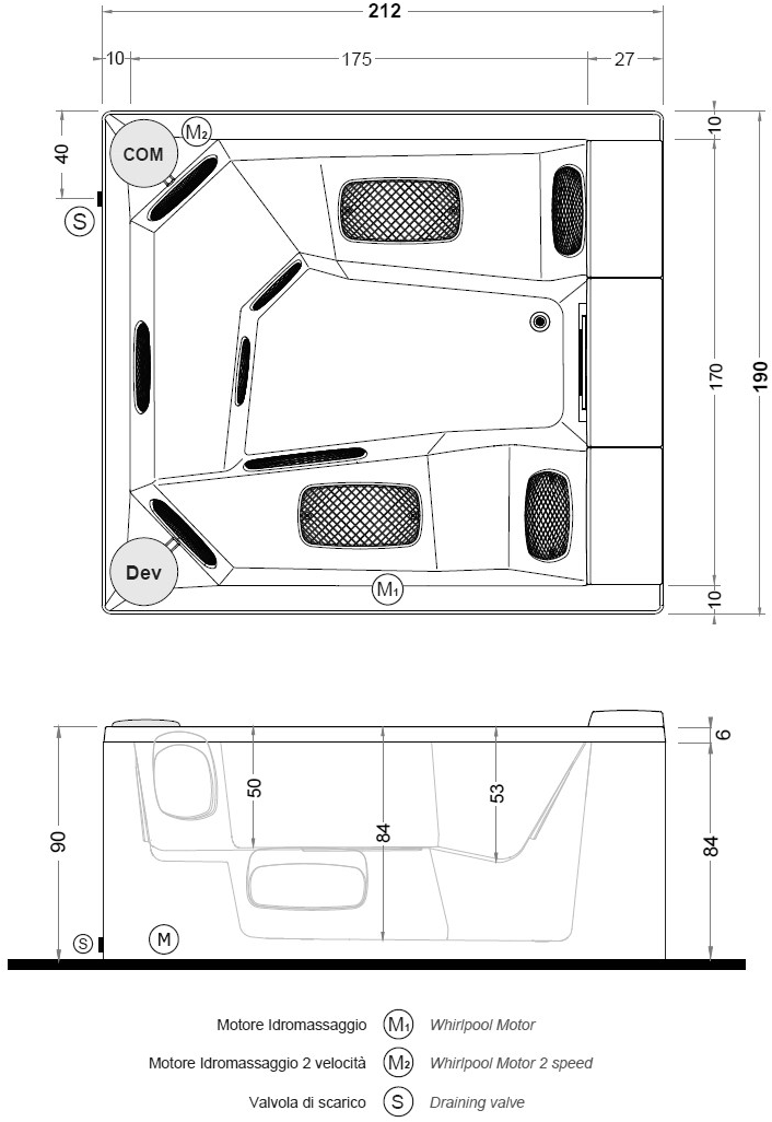 Gruppo Treesse Прямоугольный мини-бассейн с 3-х местной хромотерапией Treesse pool 212 x 190 x 90 cm - Вид №3