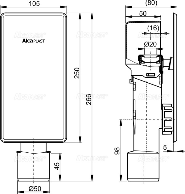 Сифон для сбора конденсата под штукатурку DN40 и DN50, нержавеющая сталь ALCAPLAST AKS4 - Вид №1