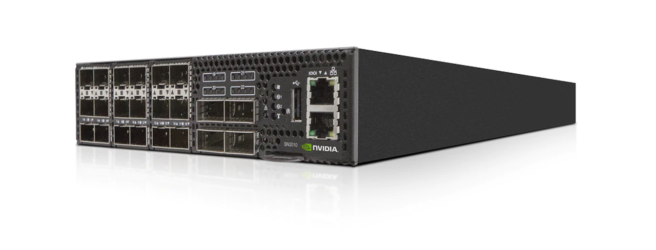 MSN2010-CB2F Spectrum™ based 10/25gbe and 100gbe, 1u open ethernet switch with mlnx-os, 18 sfp28 and 4 qsfp28 ports, 2 power supplies (ac), short Mellanox Santreyd  - Вид №1