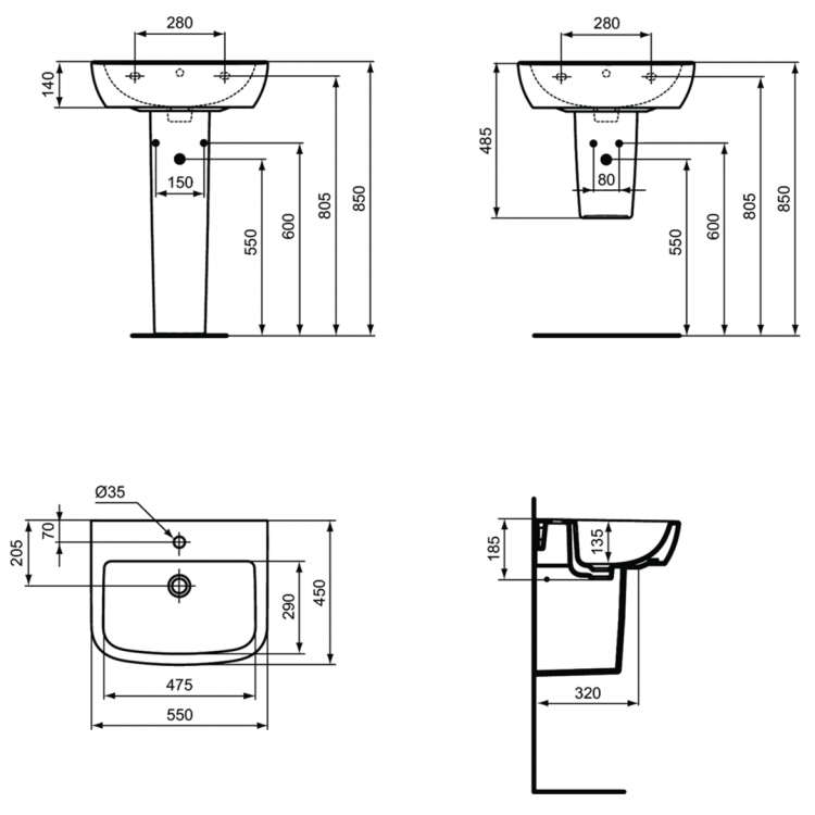 T056501 Раковина 55X45 см Ideal Standard TEMPO - Вид №5
