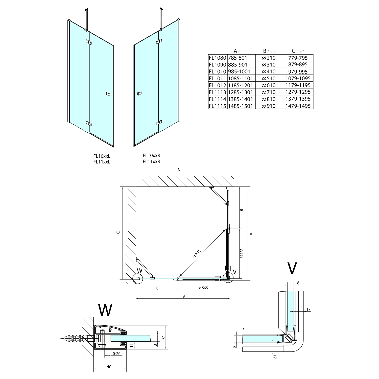FL1115R Polysan Ширмы для душа FORTIS LINE  - Вид №1