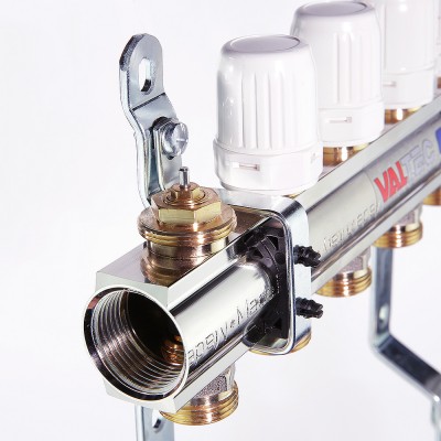 VTc.594.EMNX.0612 Коллекторный блок латунный c термостатическими и балансировочными клапанами Valtec 1", 12 x 3/4", "евроконус"  - Вид №5