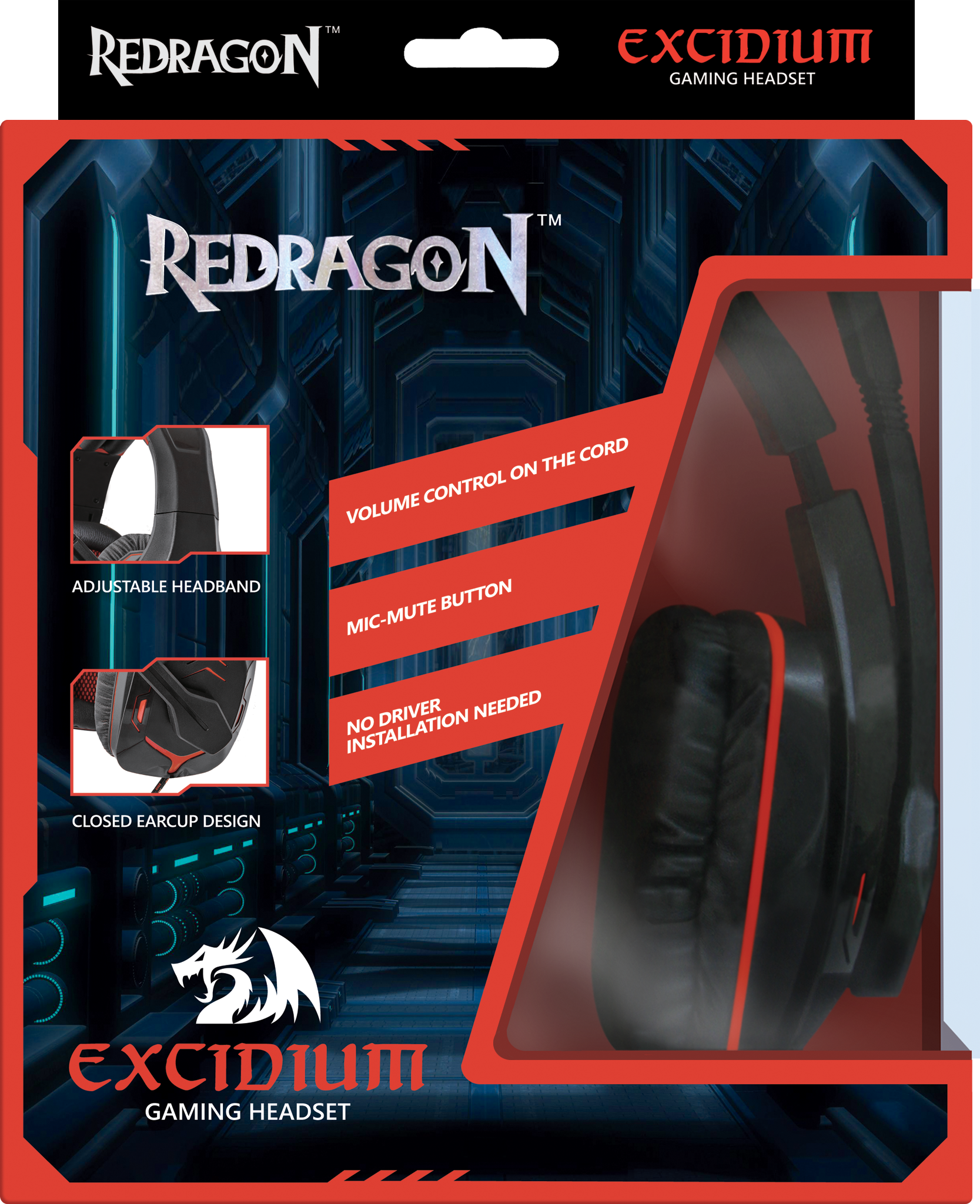 64200 игровая гарнитура excidium красный + черный, кабель 2,2 м Redragon Santreyd  - Вид №5