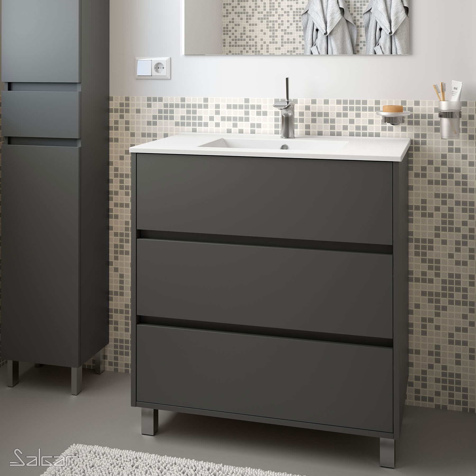 85115 SALGAR Мебель для умывальника ARENYS 800 MATT GREY + Раковина Мэтт Грей