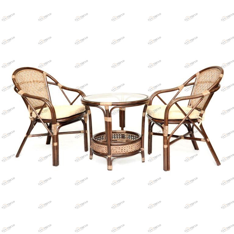 Мебель садовая бежевая, столик и кресла на 2 персоны Ellena-2 ЭКО ДИЗАЙН CLASSIC RATTAN 129625 Бежевый 