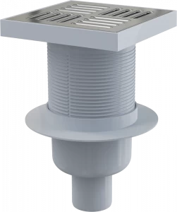 Сливной трап 150×150/50 мм прямой сток, решетка из нержавеющей стали, гидрозатвор мокрый