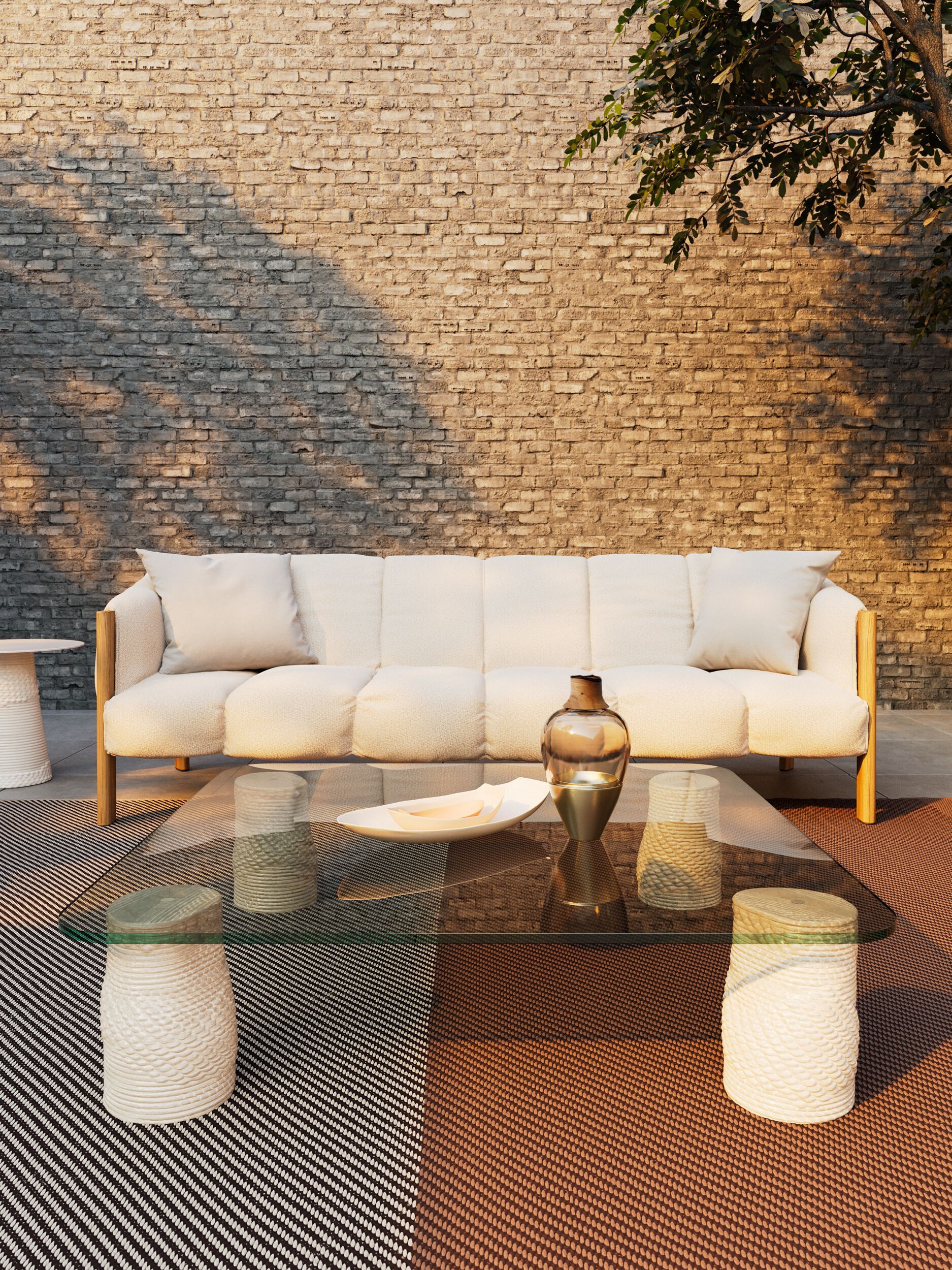 Стеклянный и керамический садовый квадратный журнальный столик Kettal Plumon ARCH-00003493 - Вид №1