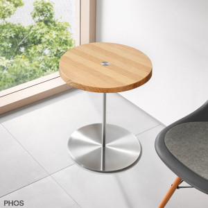 BT400-Eiche-E Приставной столик высотой 40 см, столешница из дуба, опорная плита из массивной нержавеющей стали. PHOS