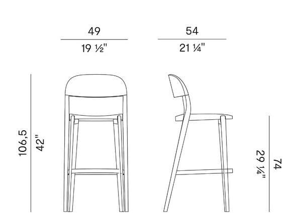 Высокий табурет из Венского ясеня и соломы со спинкой Potocco минимальная ARCH-00113521 - Вид №3