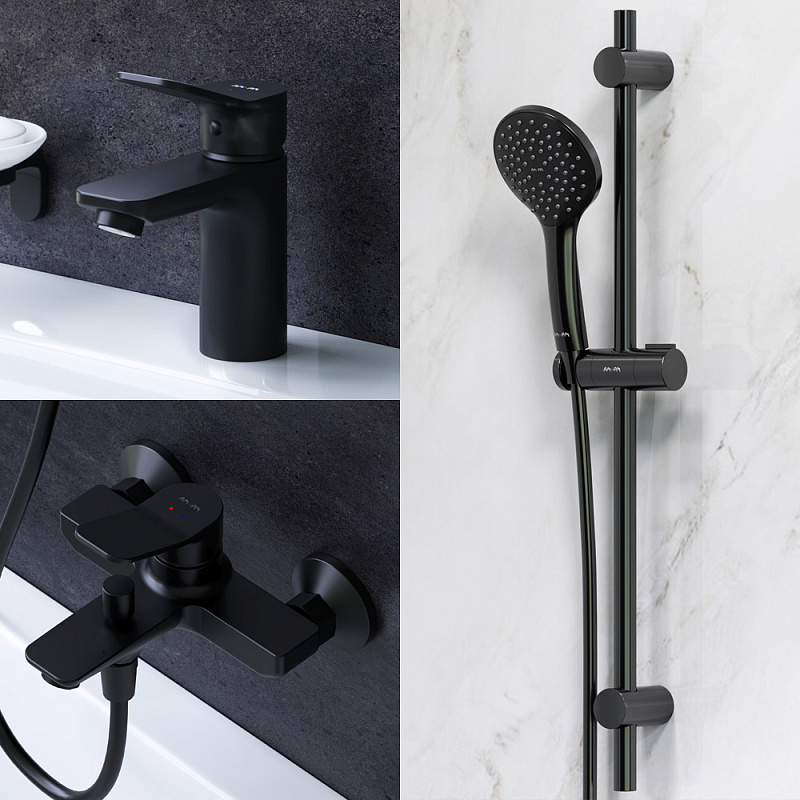 F42985A00 набор 3в1: см-ль д/умывальника см-ль д/ванны/душа душевой комплект черный шт. AM.PM X-Joy  - Вид №1