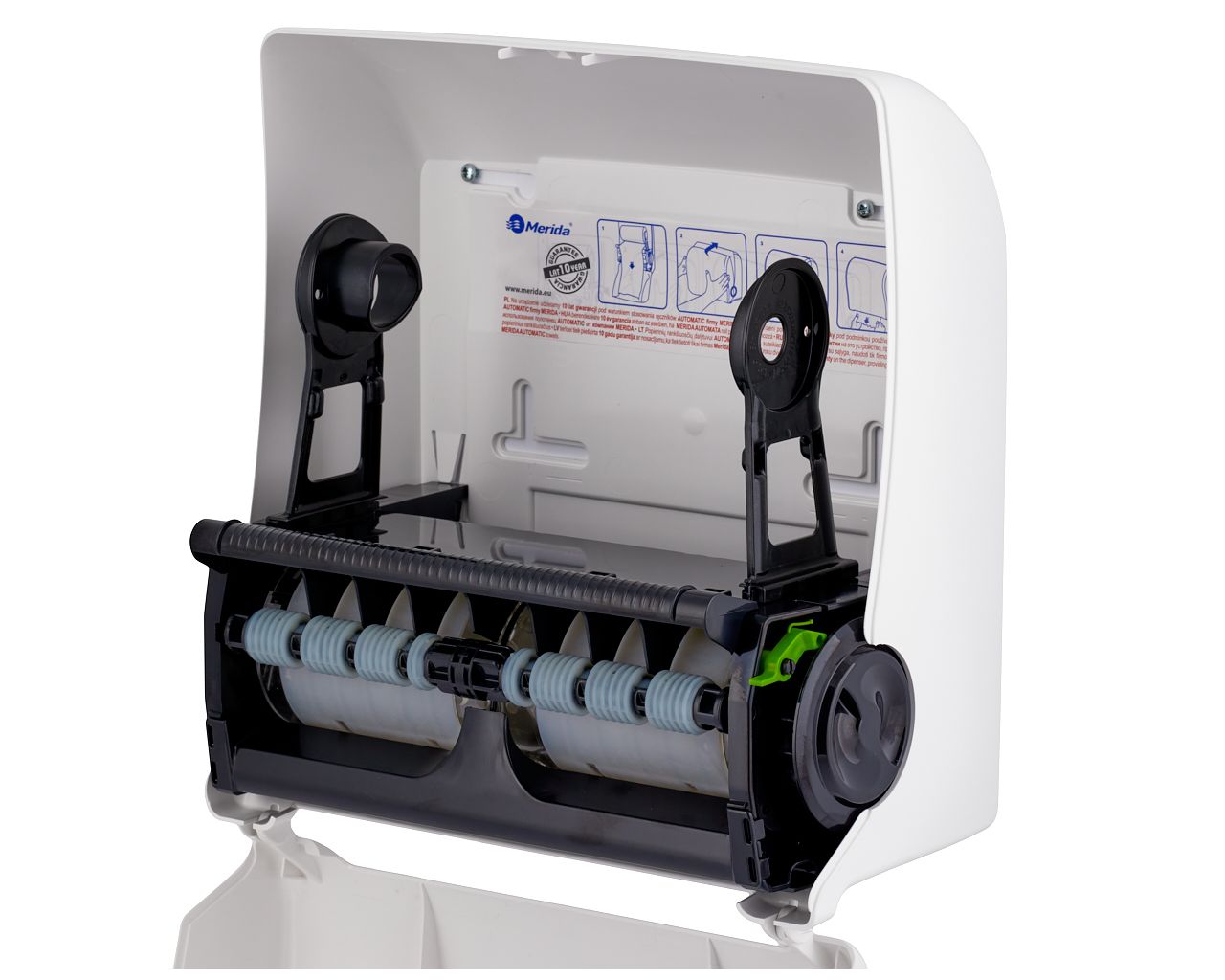 CTS302 TOP AUTOMATIC MAXI механический диспенсер для бумажных полотенец в рулонах, пластик ABS, глянцевый белый, серое окно Merida  - Вид №1