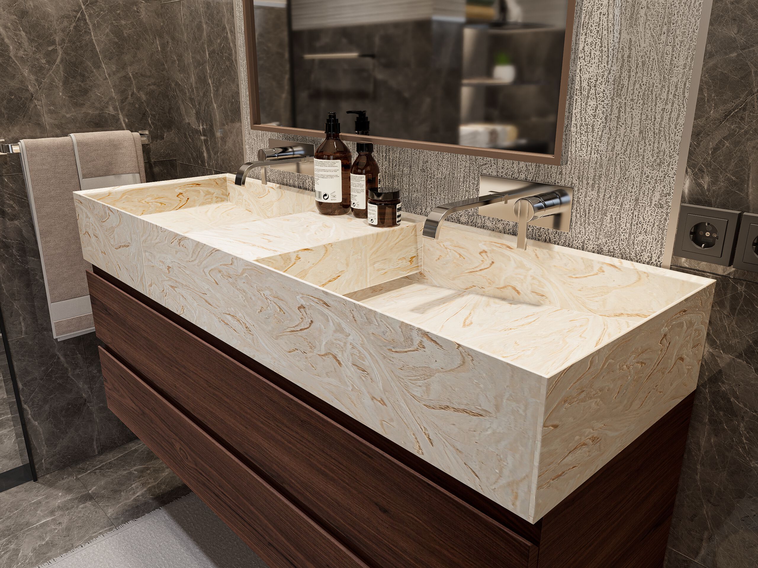 Двойная раковина из грецкого ореха с ванной из кориана Antoine Perdrieau Marietti ARCH-00082016 - Вид №1