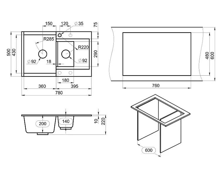 ES-7808, АРКТИК (БЕЛЫЙ), кухонная мойка, кварц, ESTETICA GRANULA 7808-ST289 - Вид №4