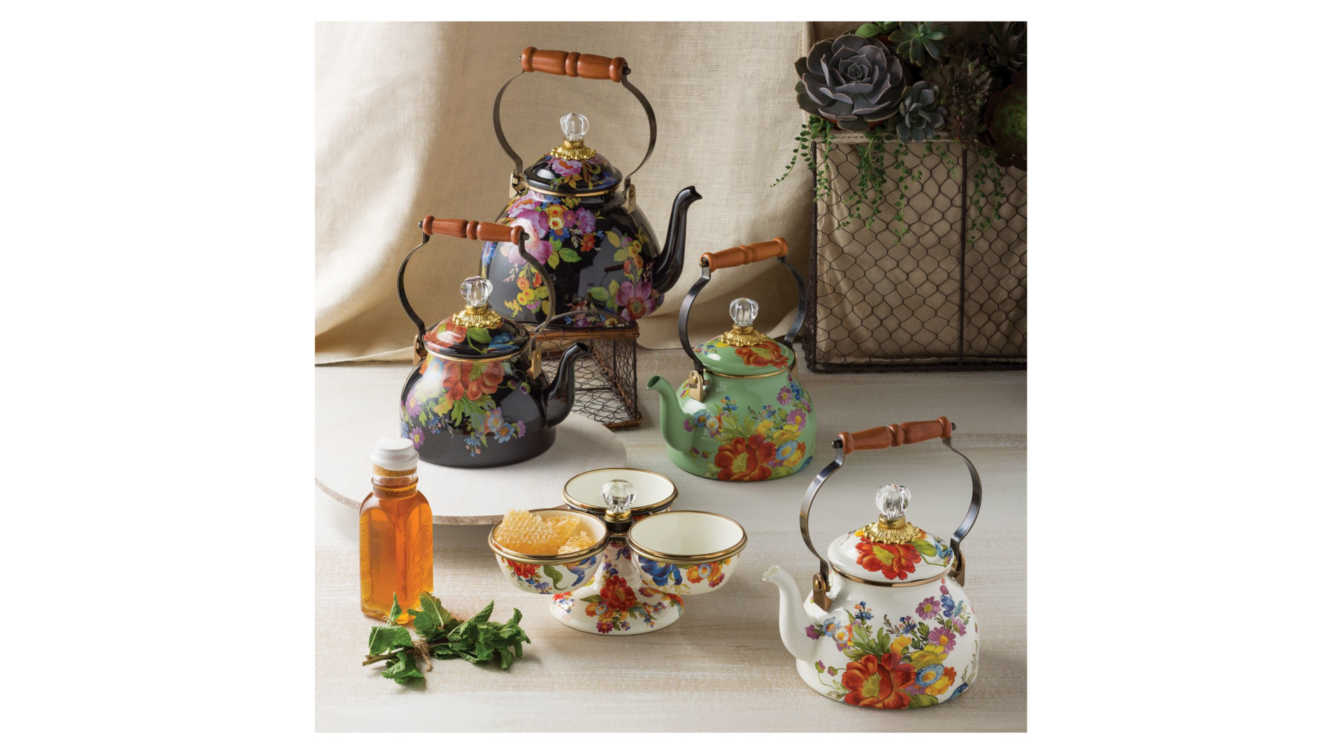 10654486 Mackenzie-Childs Чайник 2л (черный) Flower Market Сталь  - Вид №2