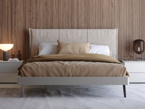 Деревянная двуспальная кровать-контейнер с мягким изголовьем