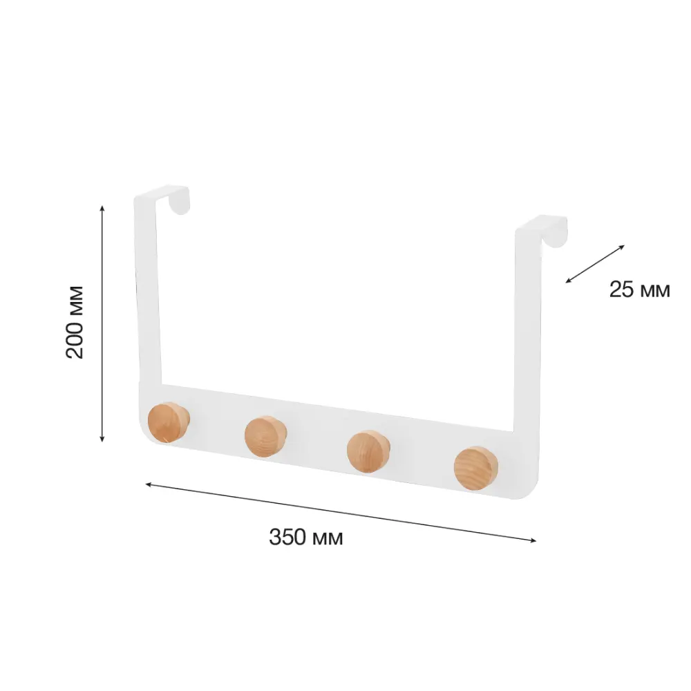 Вешалка на дверь Lemer Neris стальная 4 крючка цвет белый/дерево STLM-2145785 - Вид №1