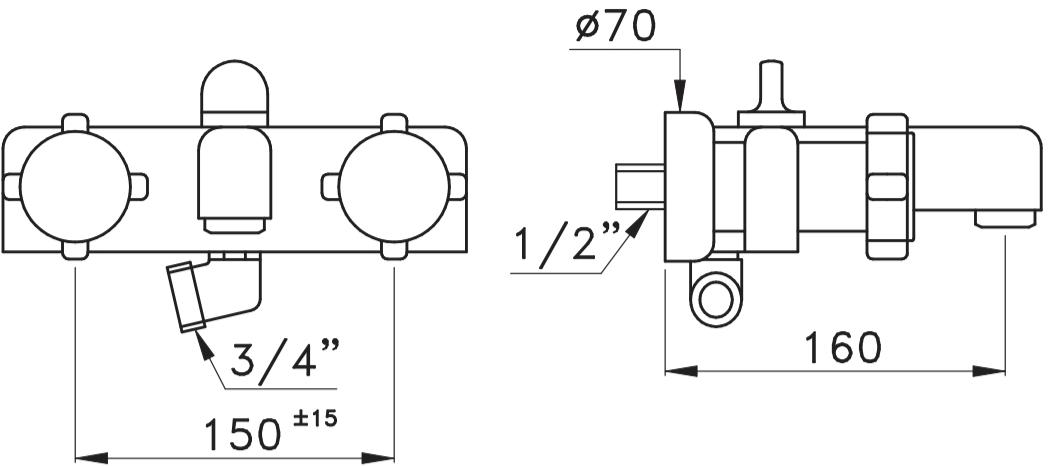 RUBINETTERIE STELLA Настенный комплект для ванны Aster At02000cr00 - Вид №1