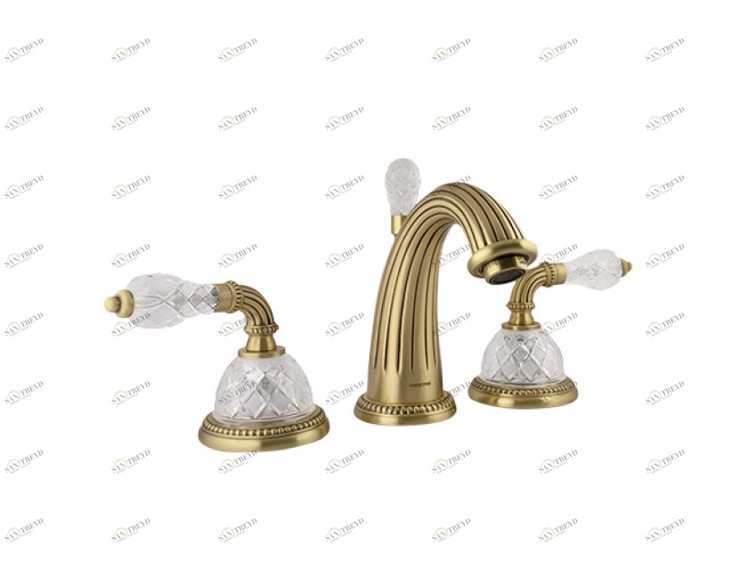 033301.FCC.00 Раковина с тремя отверстиями и классическим хрусталем Золото 24К Mestre 
