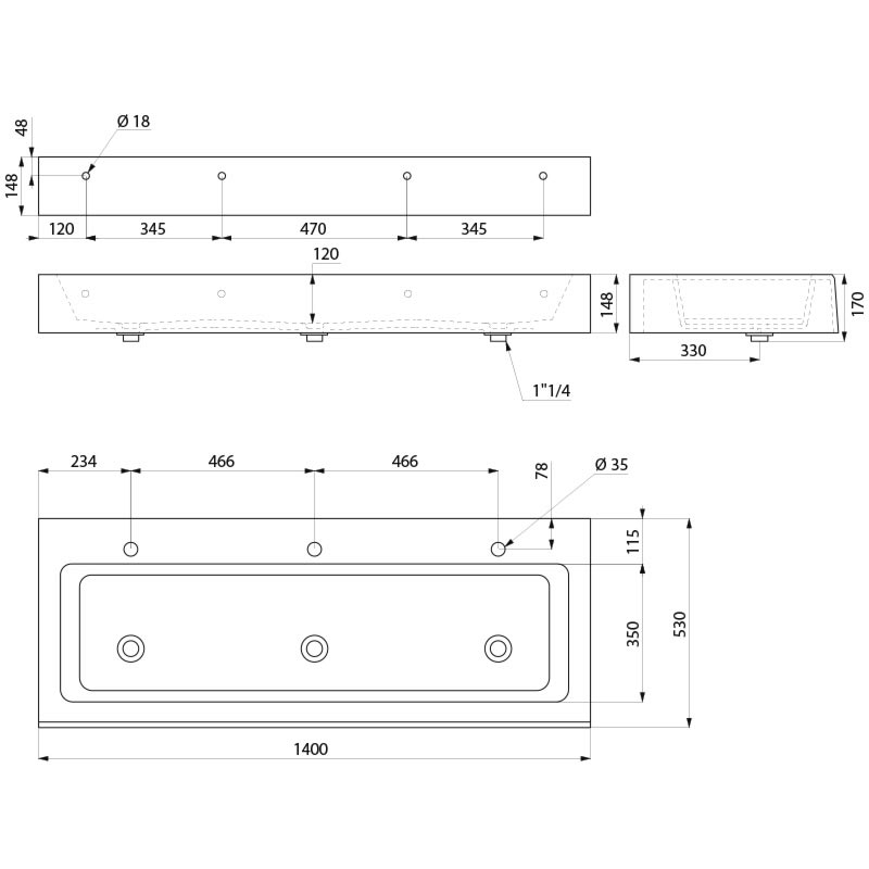 453140 Коллективный умывальник MINERALCAST DELABIE  - Вид №1