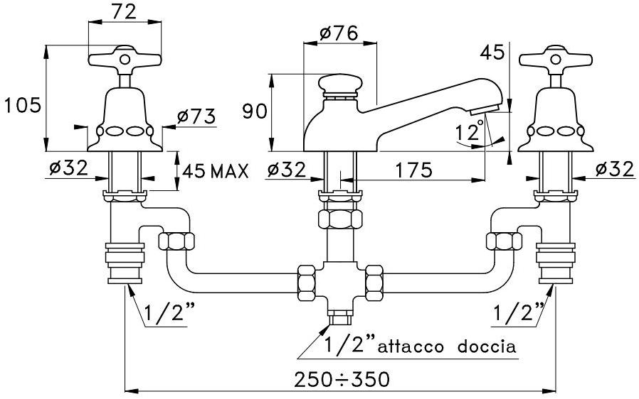 RUBINETTERIE STELLA Смеситель для душа на 3 отверстия с переключателем Italica It02300 - Вид №1