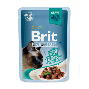 ПР0047464 Корм для кошек Premium Cat Gravy Кусочки из филе говядины в соусе пауч 85г Brit