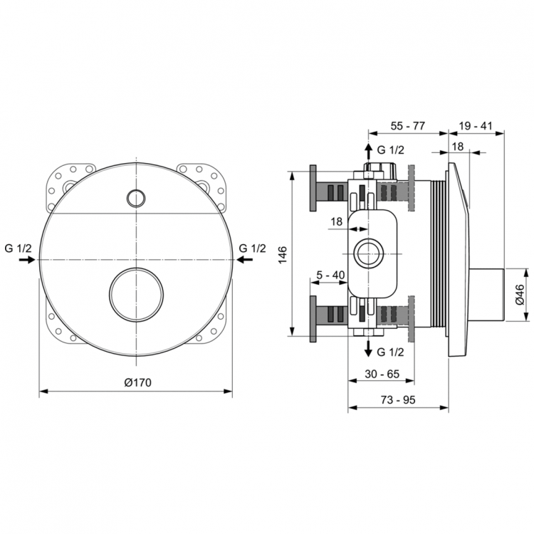 A6157AA Встраиваемый смеситель для душа со смешиванием Ideal Standard CERAPLUS - Вид №2