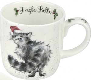 10623883 Royal Worcester Кружка с подставкой Royal Worcester "Забавная фауна", "Рождественская кошечка" 310мл Фарфор костяной