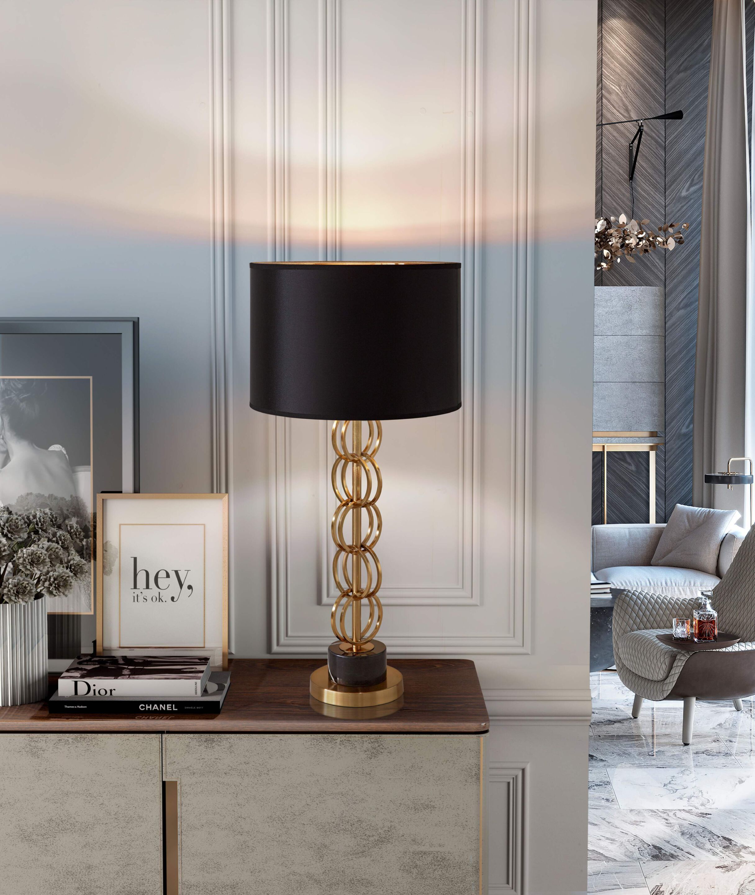 Настольная лампа из ткани и Мраморного основания K-Lighting JANO ARCH-00005576 - Вид №1