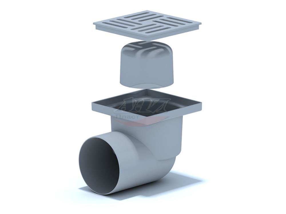 Трап горизонтальный нерегулируемый с выпуском 110мм, c пластиковый решеткой 150х150 мм ТА 1110 АНИ пласт 7206 - Вид №1