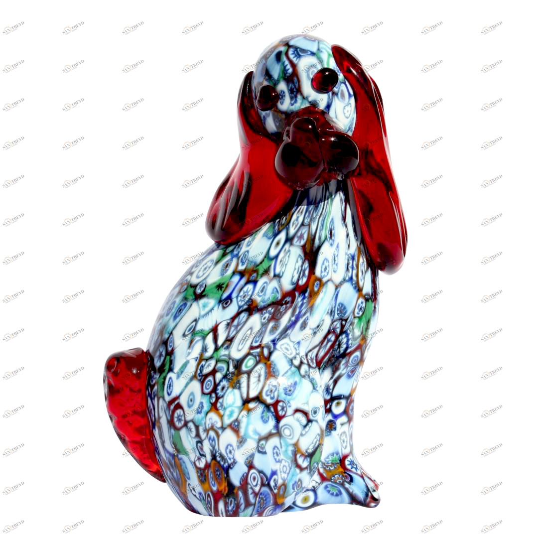 2305 ORIGINALMURANOGLASS Скульптура Красная собака миллефиори из муранского стекла 9 см 