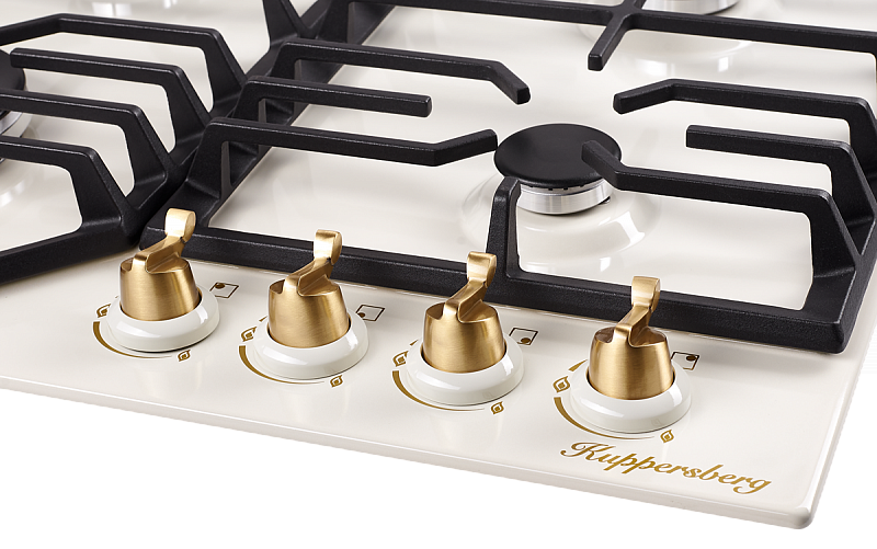 FS 603 C Bronze Газ, варочная поверхность 45х610х510 мм, ниша для встраивания 560 х 480 мм, классический стиль, 4 конфорки, электроподжиг, газ-контроль, чугунные решетки, цвет фурнитуры: бронза, цвет: бежевый Kuppersberg Santreyd  - Вид №2